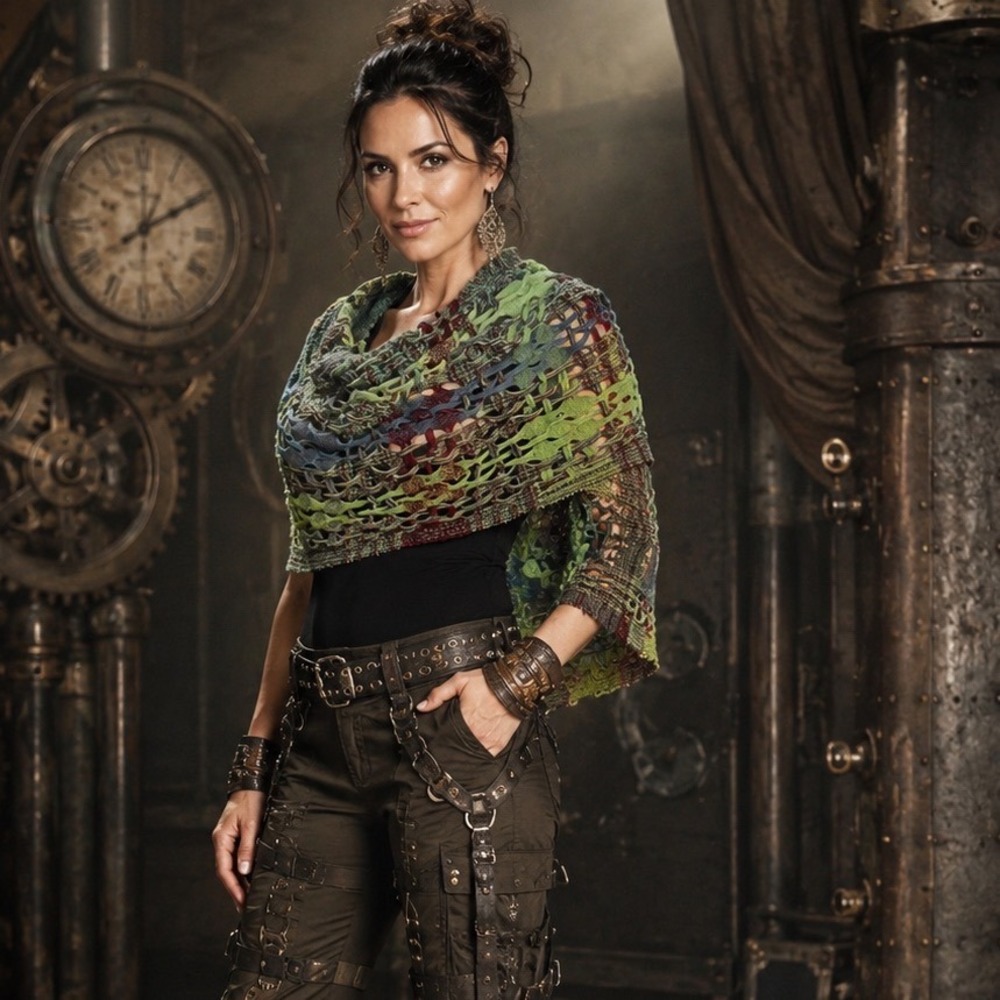 Steampunk Artisan Hand Woven Open Knit Fringe Scarf Shawl Multi-Color OS